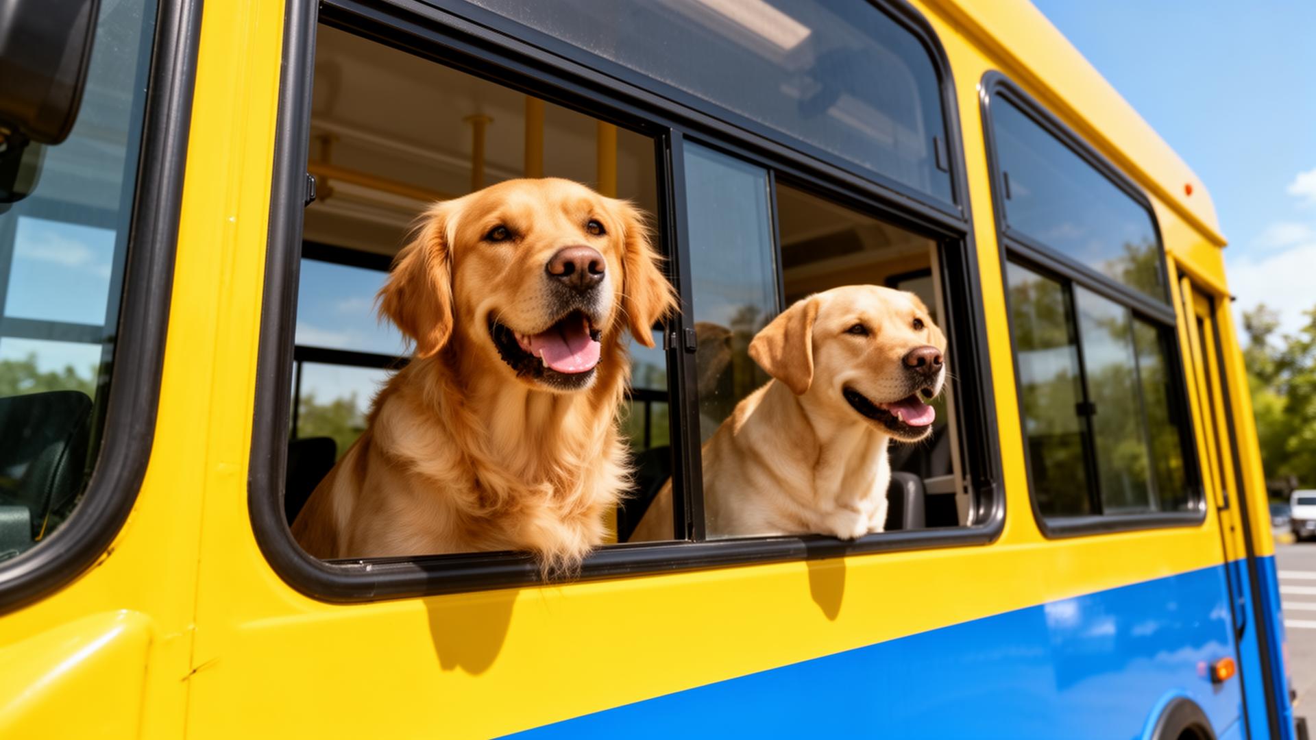 Two happy dogs riding the Cincy Doggy Bus